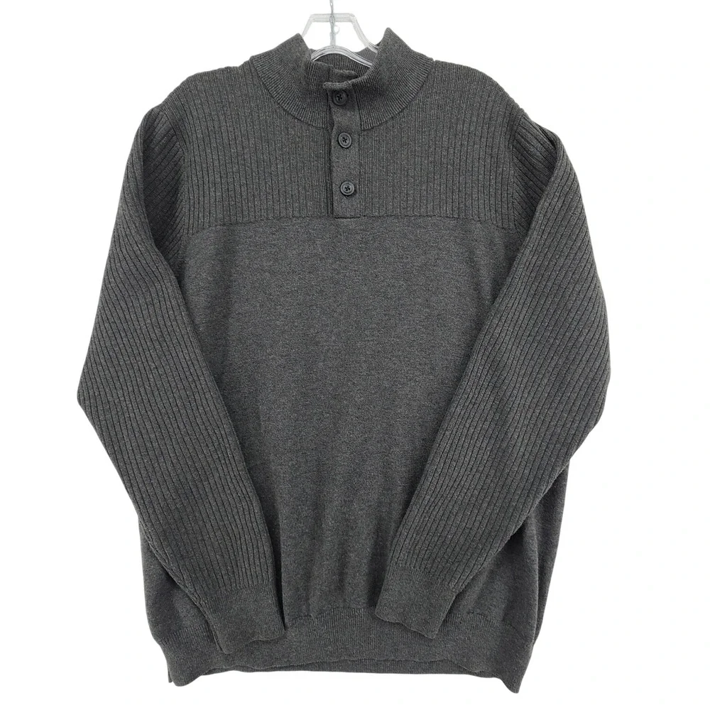 Duluth L Gray Merino Wool Blend Mock Neck Pullover Sweater Gorpcore Workwear